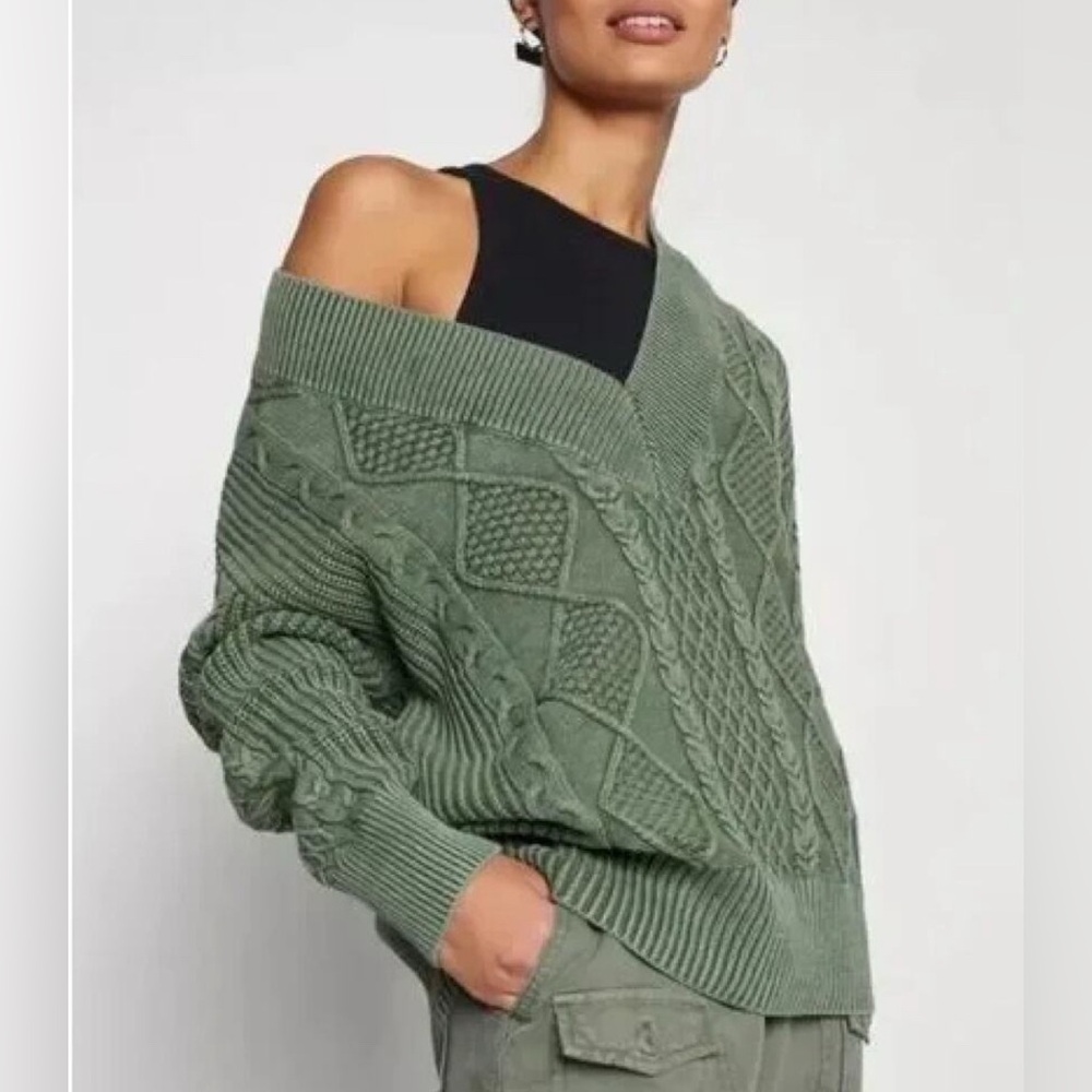NWOT Aerie Green Cable Knit 100% Cotton Sweater Fits Sizes XS to L